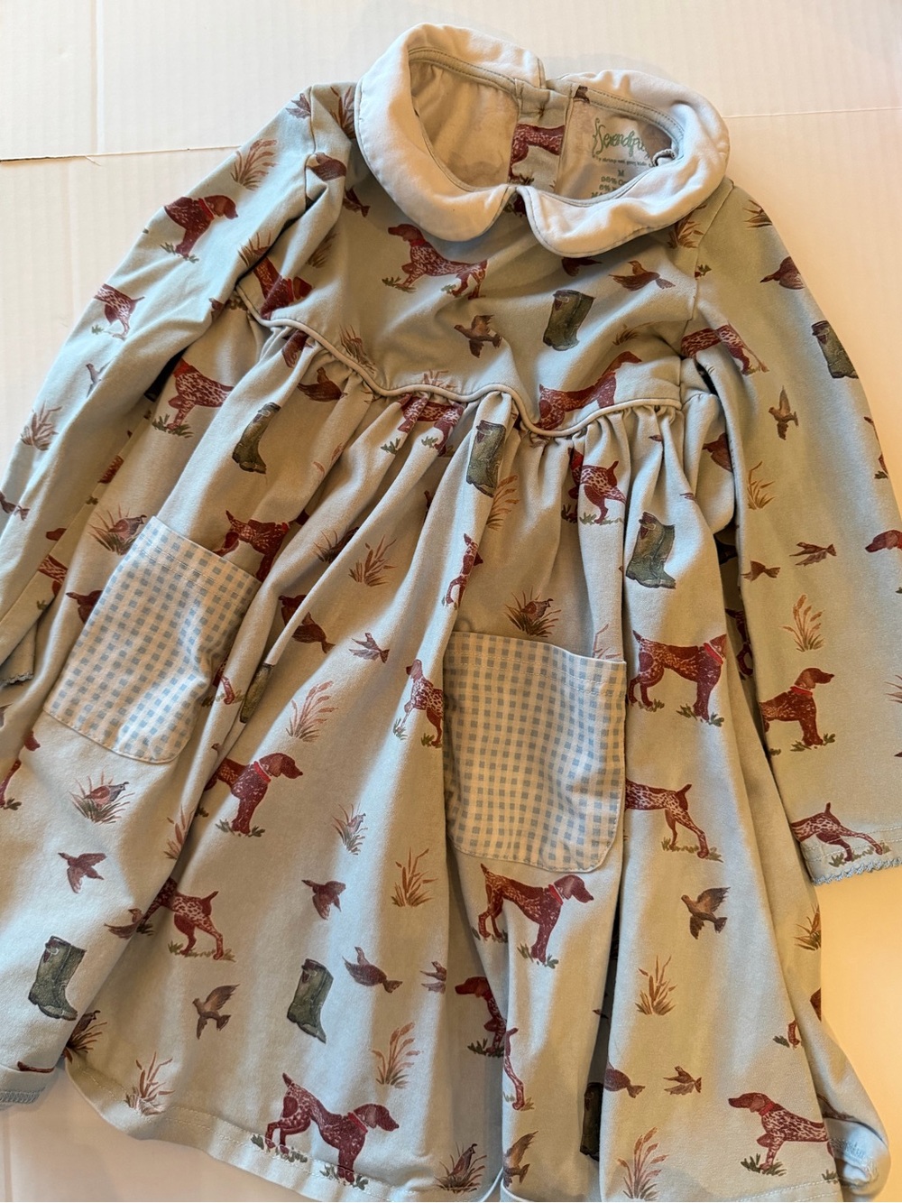 Serendipity Pale Blue Hunting Sountry Print Long Sleeve Girls Dress/Top Fall